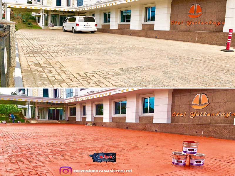 Bayramoğlu Yelkenkaya Otel girişi ZBS Zemin Boyası ile uygulama öncesi ve sonrası